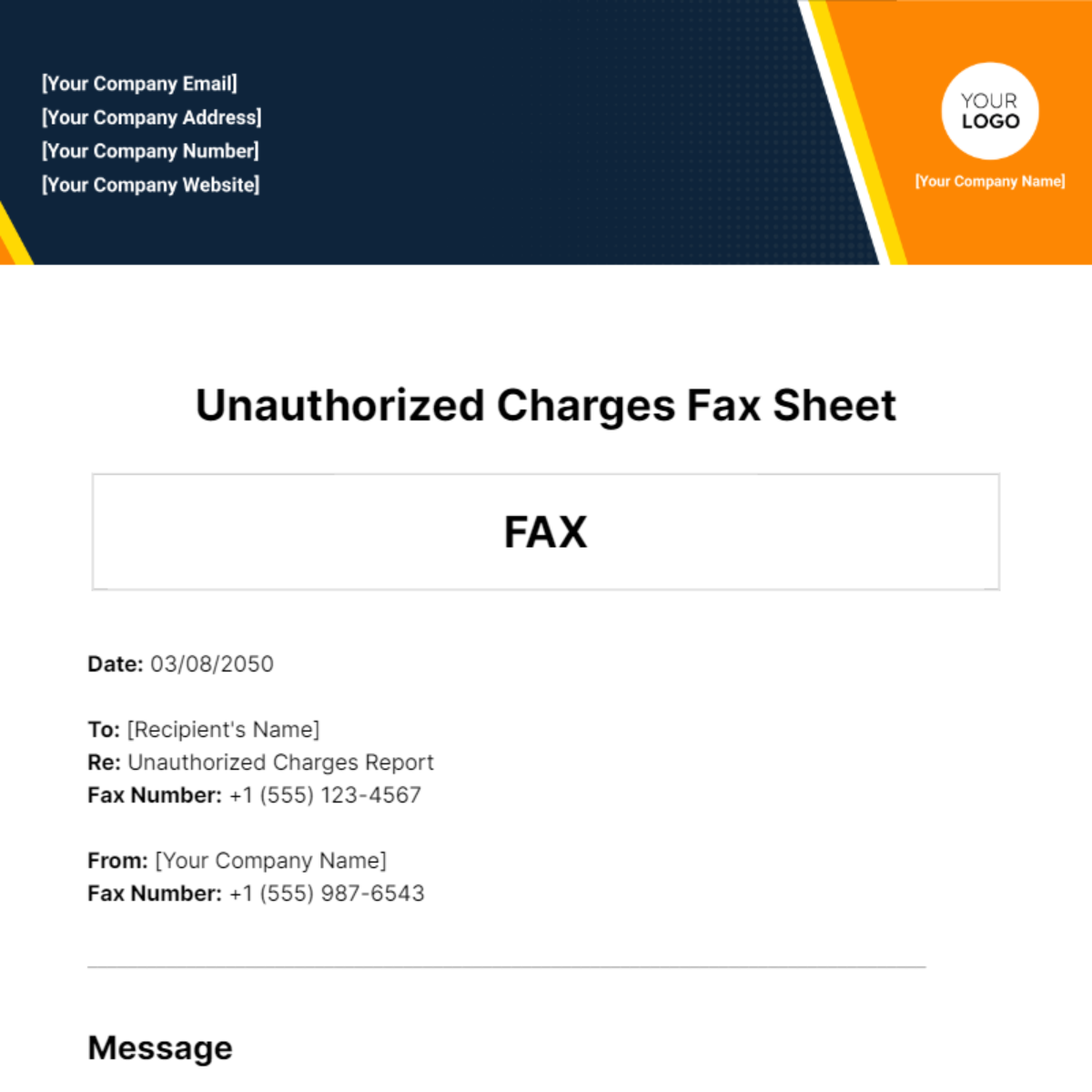 Free Unauthorized Charges Fax Sheet Template