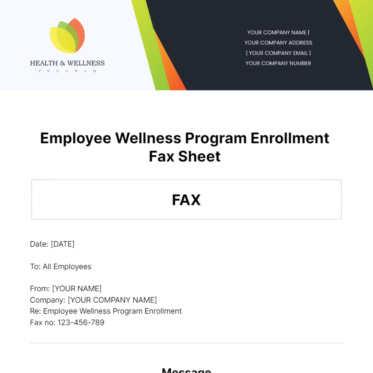 Employee Wellness Program Enrollment Fax Sheet Template