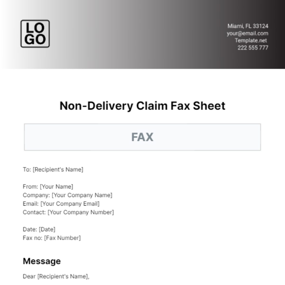 Non-Delivery Claim Fax Sheet Template - Edit Online & Download