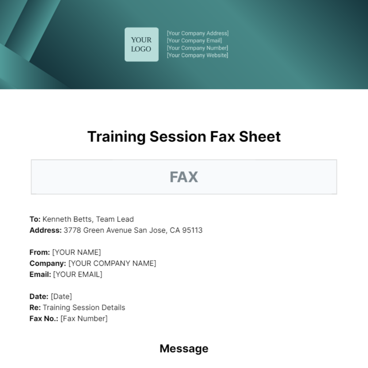 Free Training Session Fax Sheet Template
