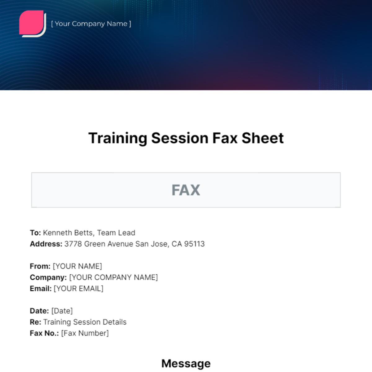 Training Session  Fax Sheet Template