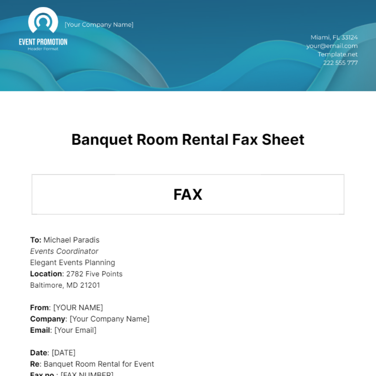 Banquet Room Rental Fax Sheet Template - Edit Online & Download