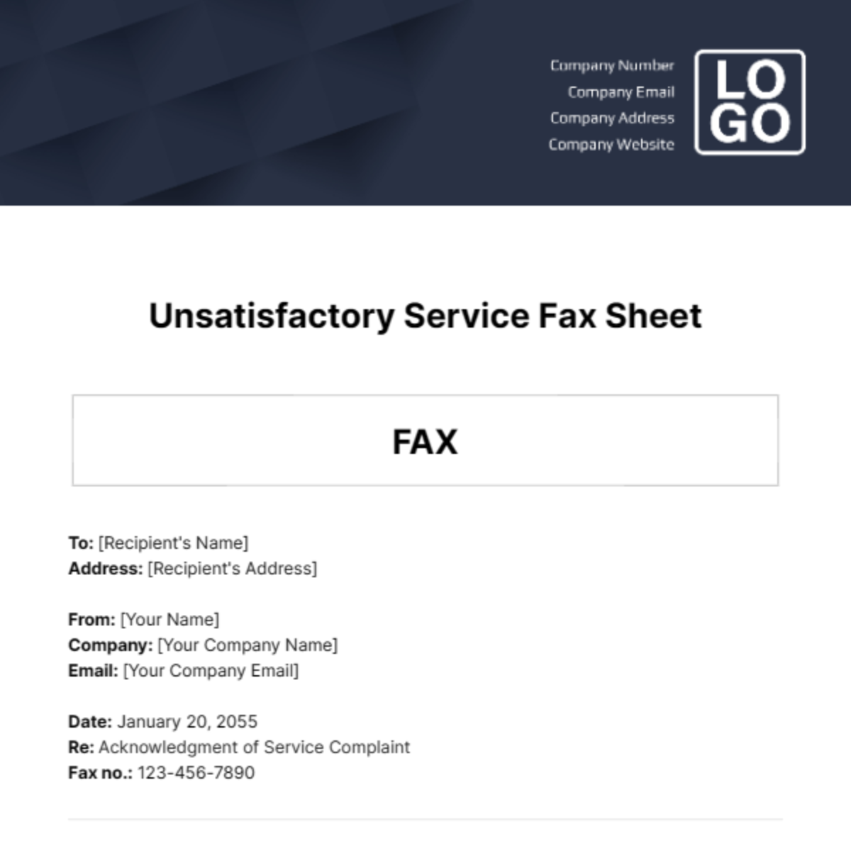 Unsatisfactory Service Fax Sheet Template - Edit Online & Download