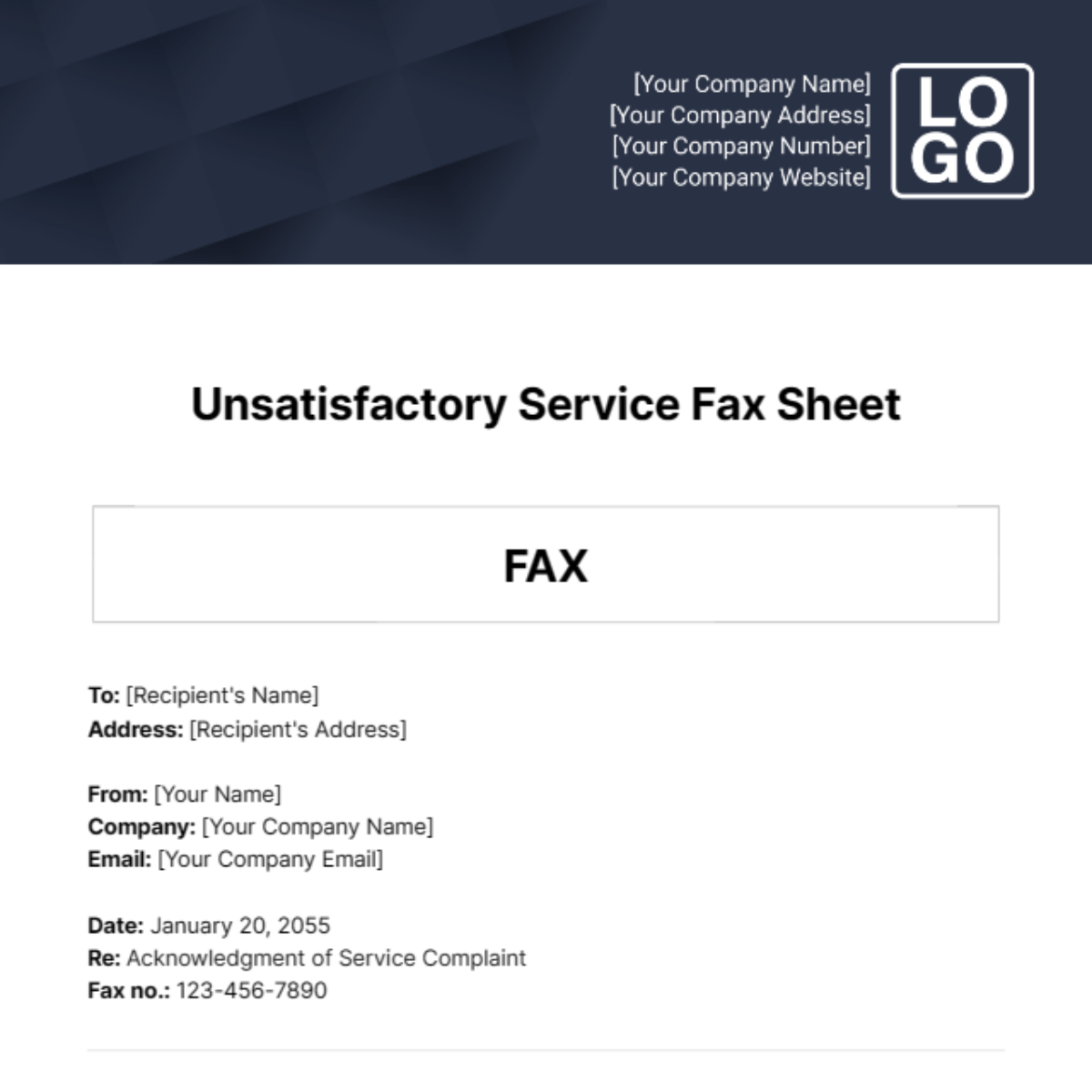 Free Unsatisfactory Service Fax Sheet Template
