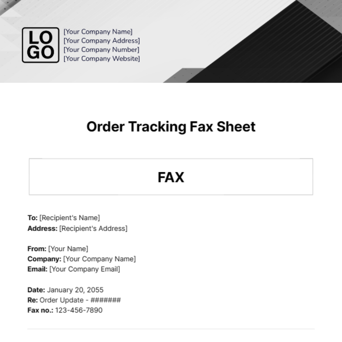 Free Order Tracking Fax Sheet Template
