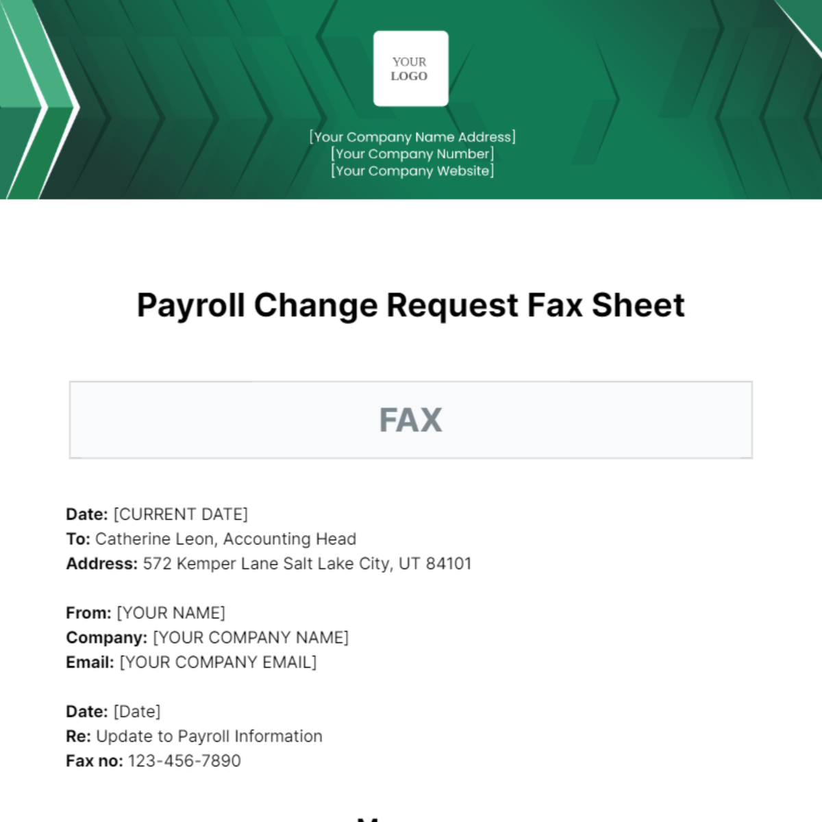 Free Payroll Change Request Fax Sheet Template