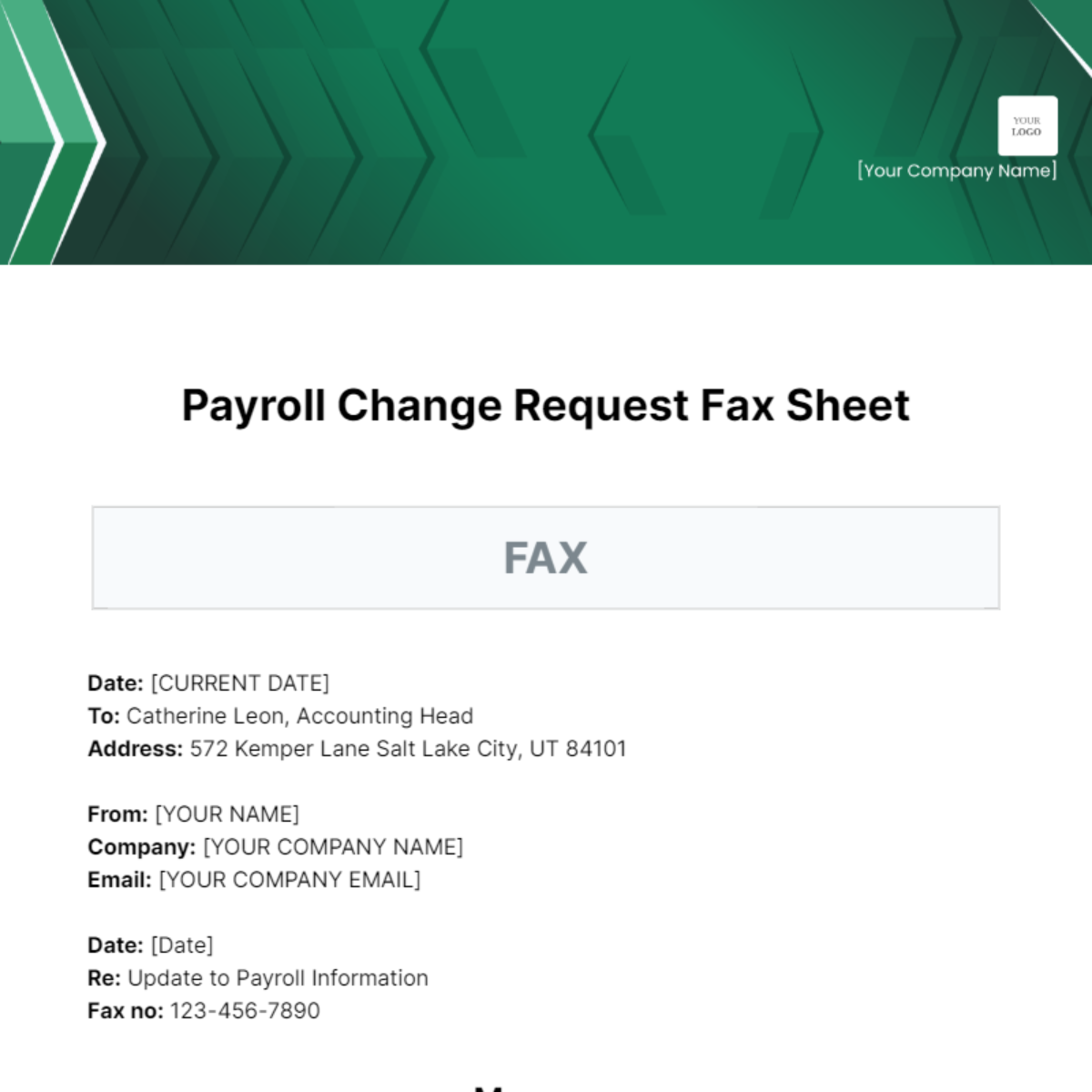 Payroll Change Request Fax Sheet Template