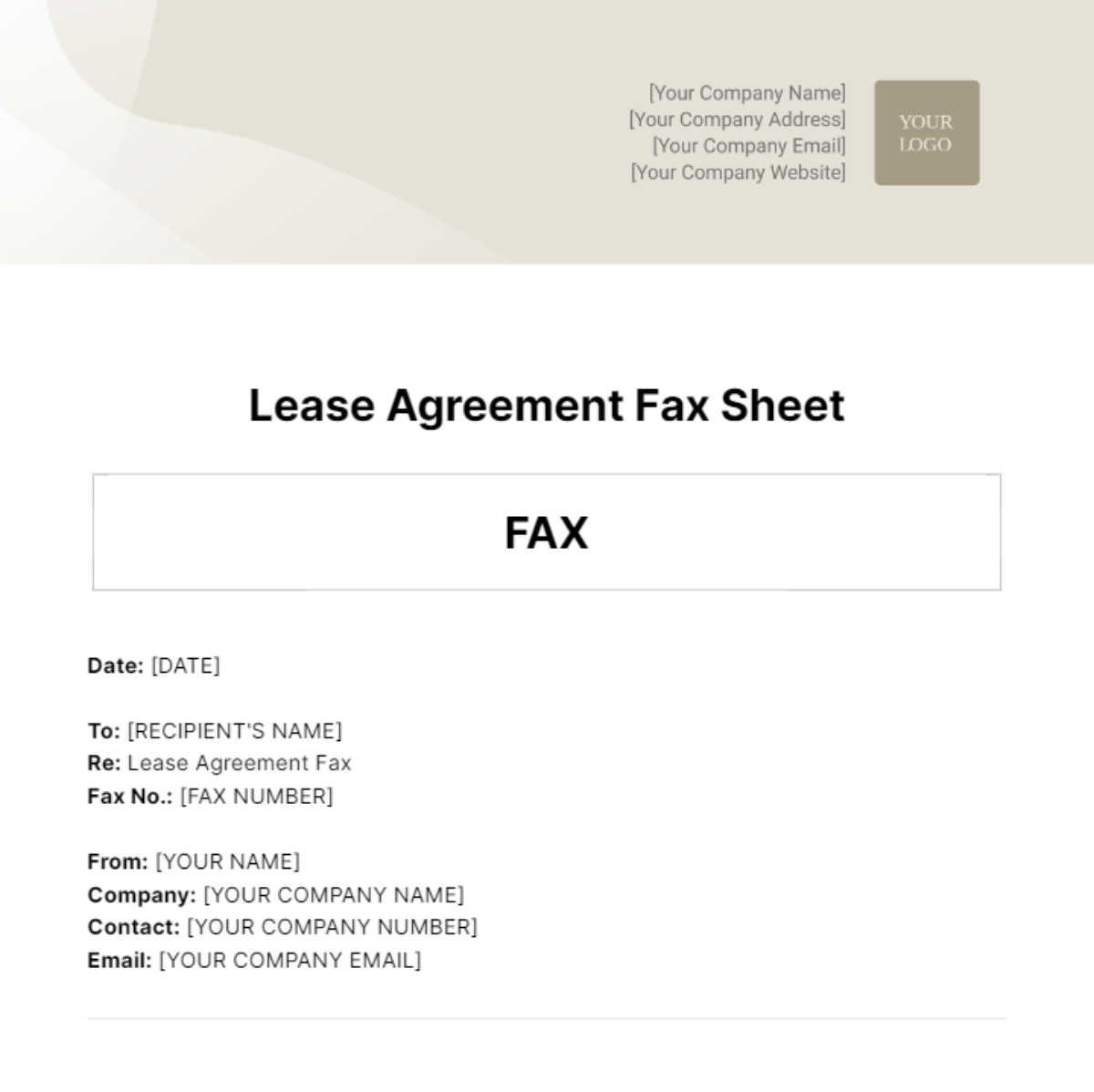 Lease Agreement Fax Sheet Template