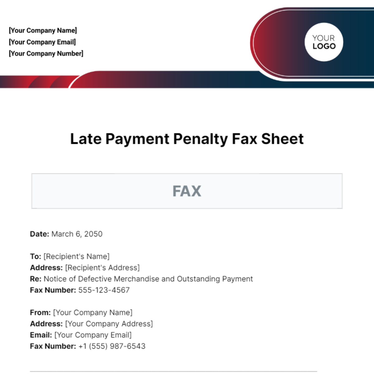 Late Payment Penalty Fax Sheet Template - Edit Online & Download