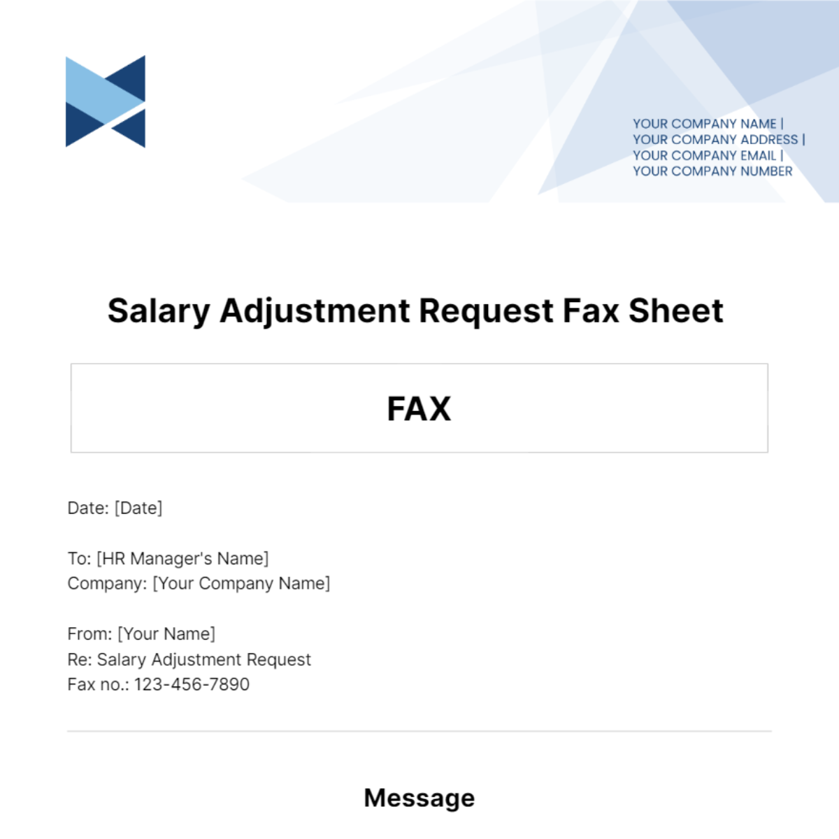 Salary Adjustment Request Fax Sheet Template