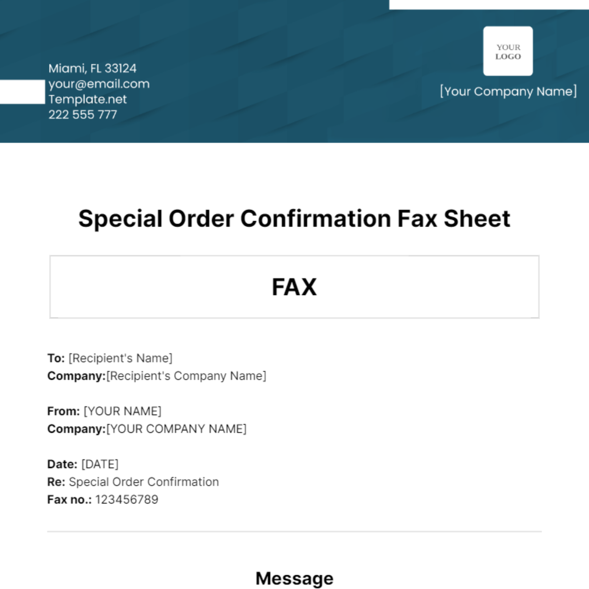 Special Order Confirmation Fax Sheet Template - Edit Online & Download