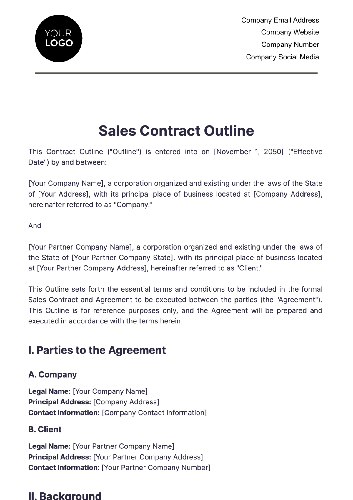 Free Sales Contract Outline Template to Edit Online