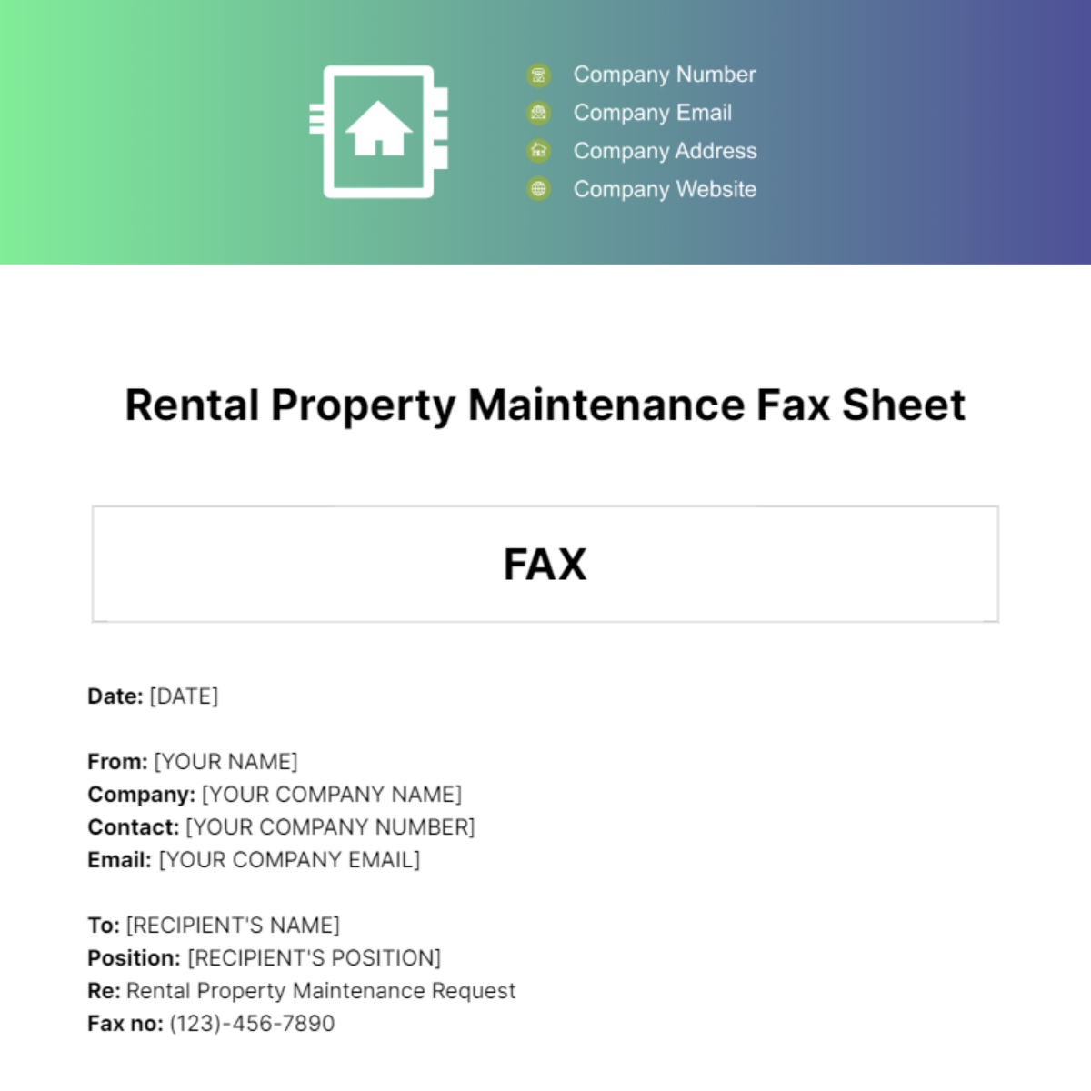 Rental Property Maintenance Fax Sheet Template