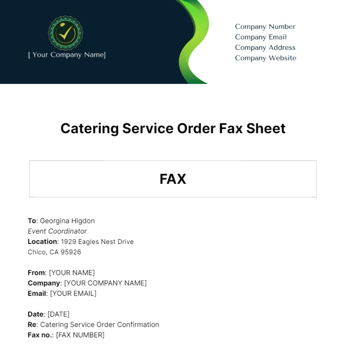 Catering Service Order Fax Sheet Template - Edit Online & Download