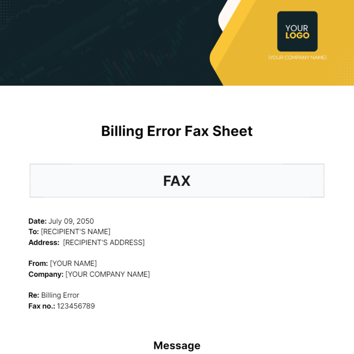 Billing Error Fax Sheet Template - Edit Online & Download