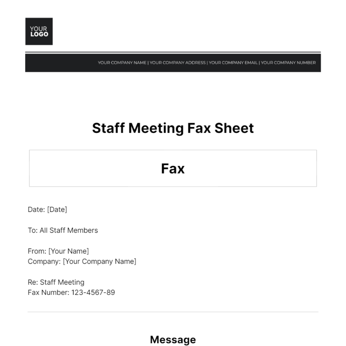 Staff Meeting Fax Sheet Template