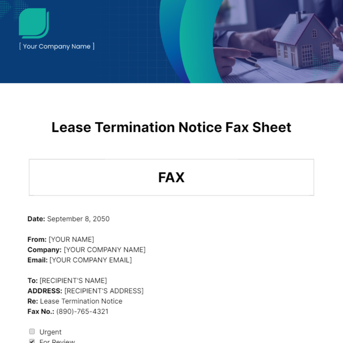 Lease Termination Notice Fax Sheet Template