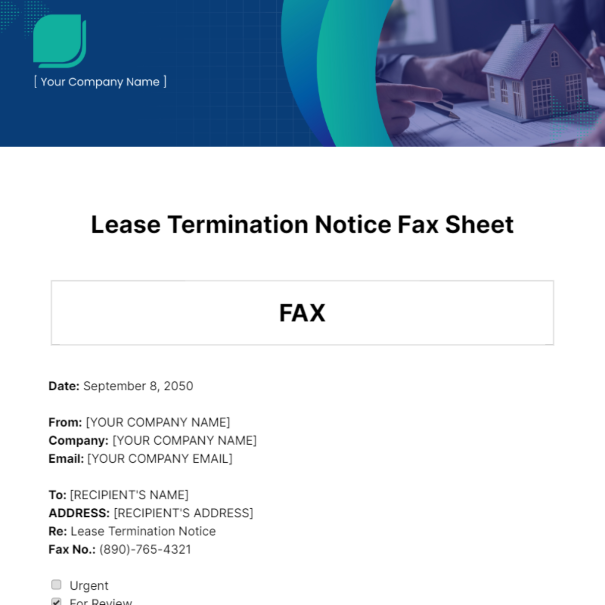Free Lease Termination Notice Fax Sheet Template