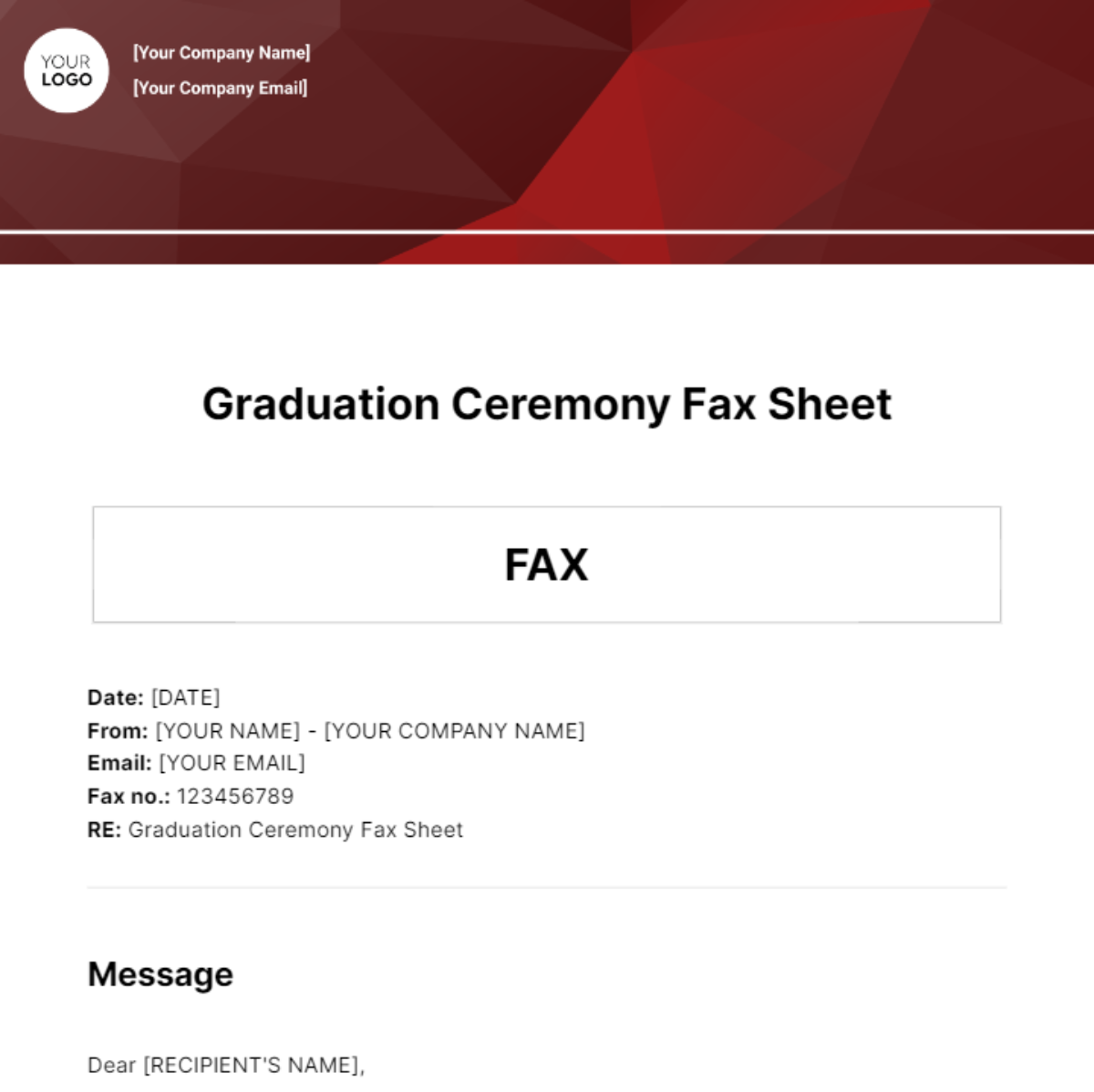 Graduation Ceremony Fax Sheet Template