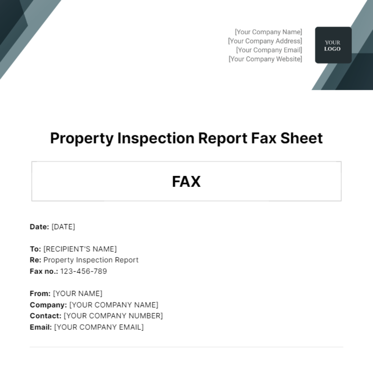 Property Inspection Report Fax Sheet Template