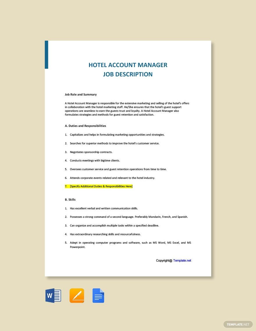Hotel Account Manager Job Ad/Description Template
