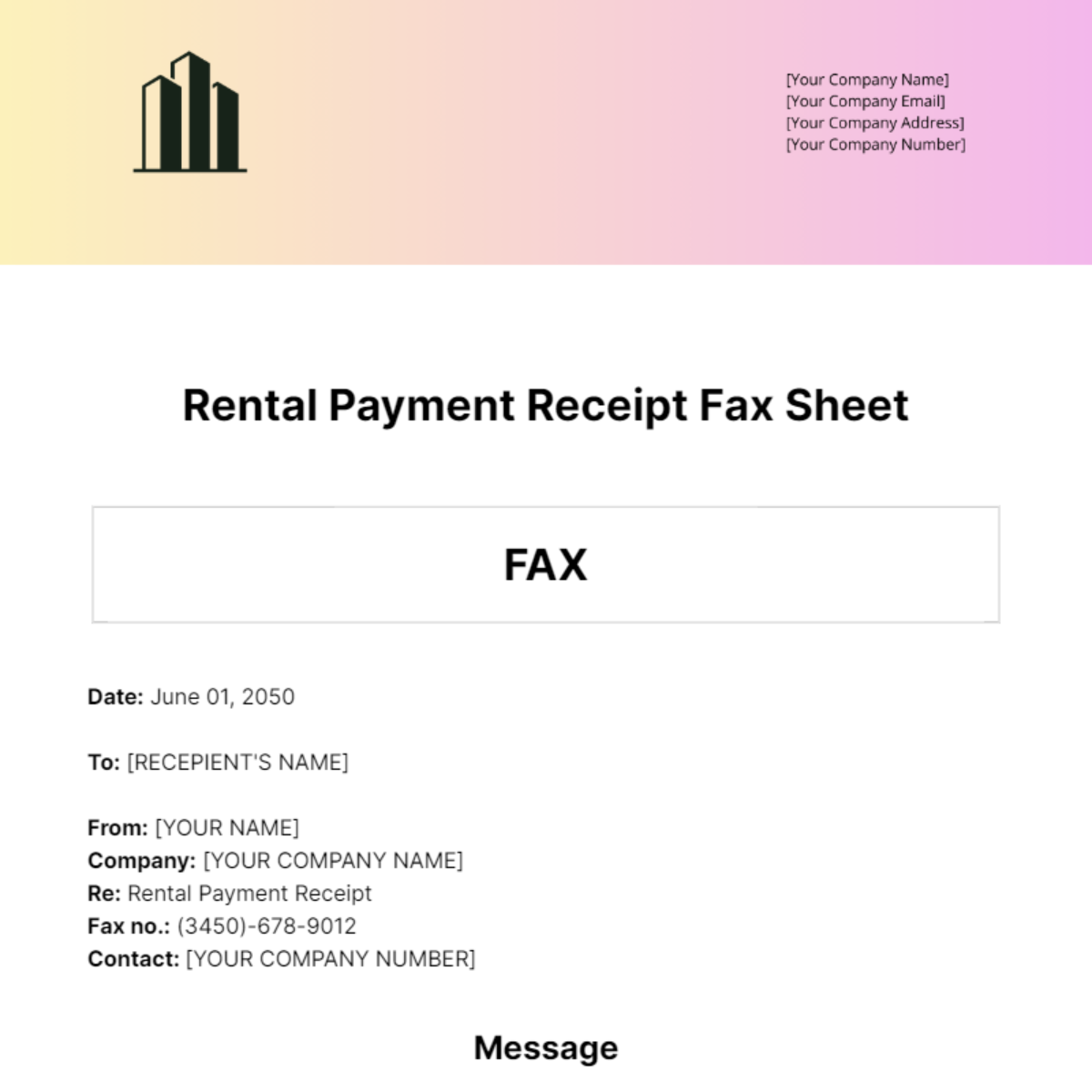 Rental Payment Receipt Fax Sheet Template