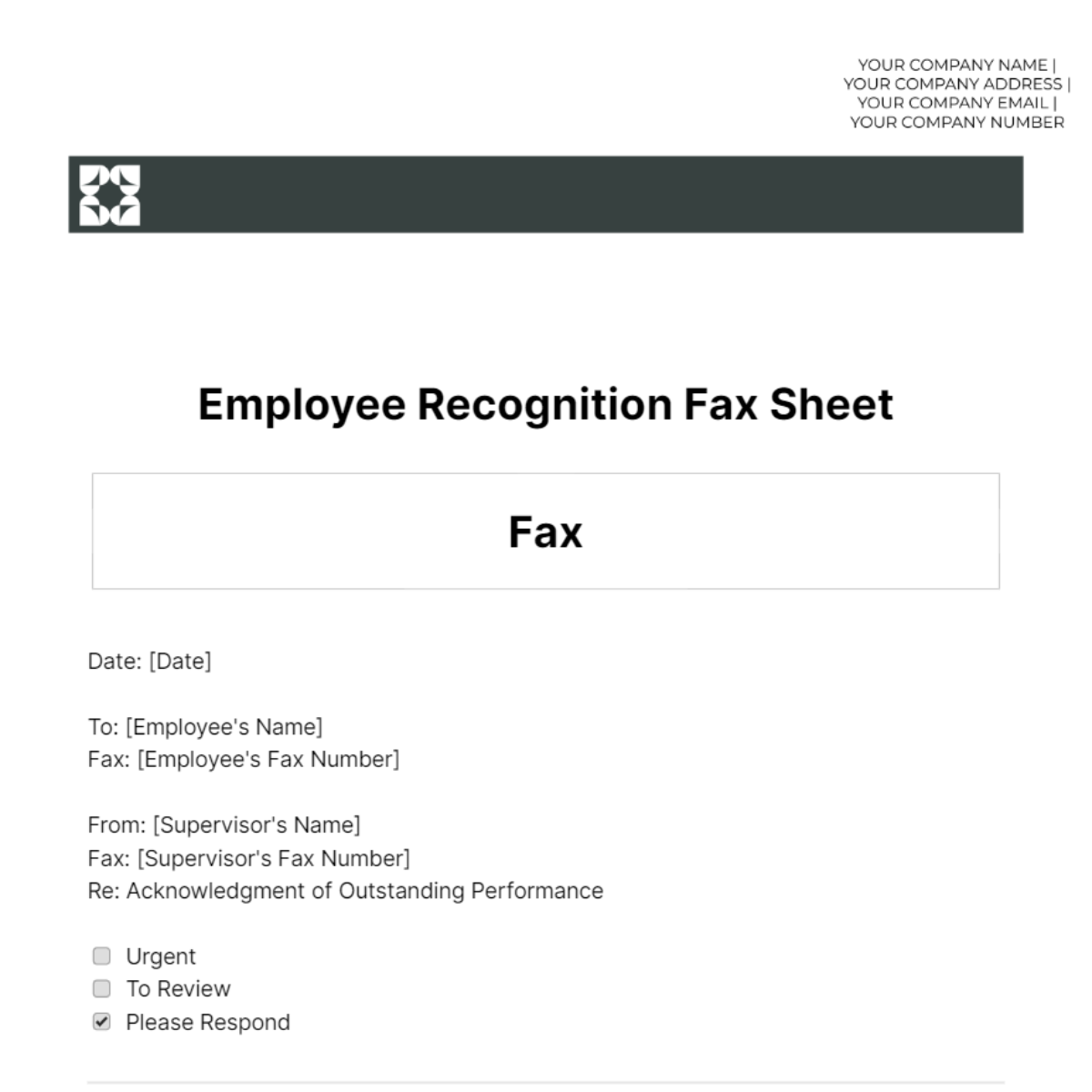 Employee Recognition Fax Sheet Template