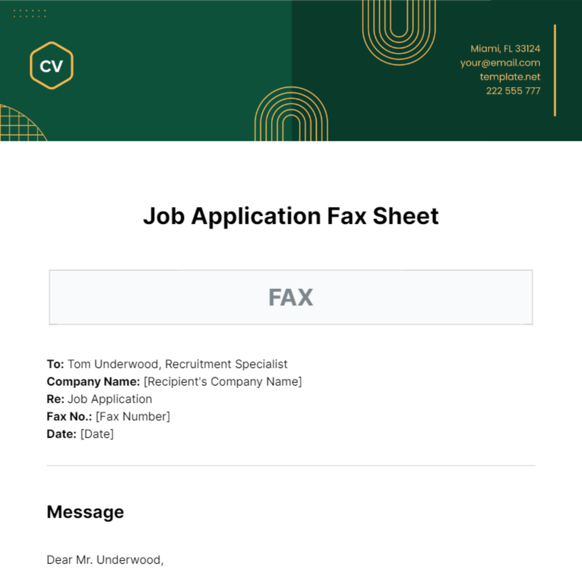 Job Application Fax Sheet Template