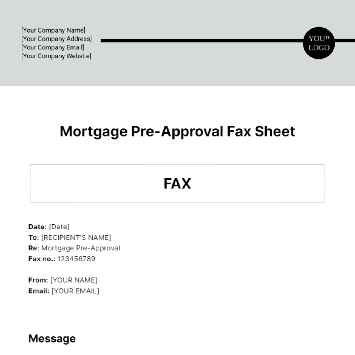 Mortgage Pre-Approval Fax Sheet Template