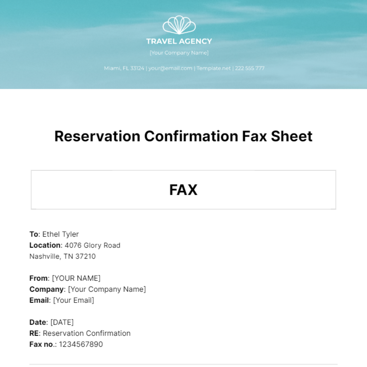 Reservation Confirmation Fax Sheet Template - Edit Online & Download