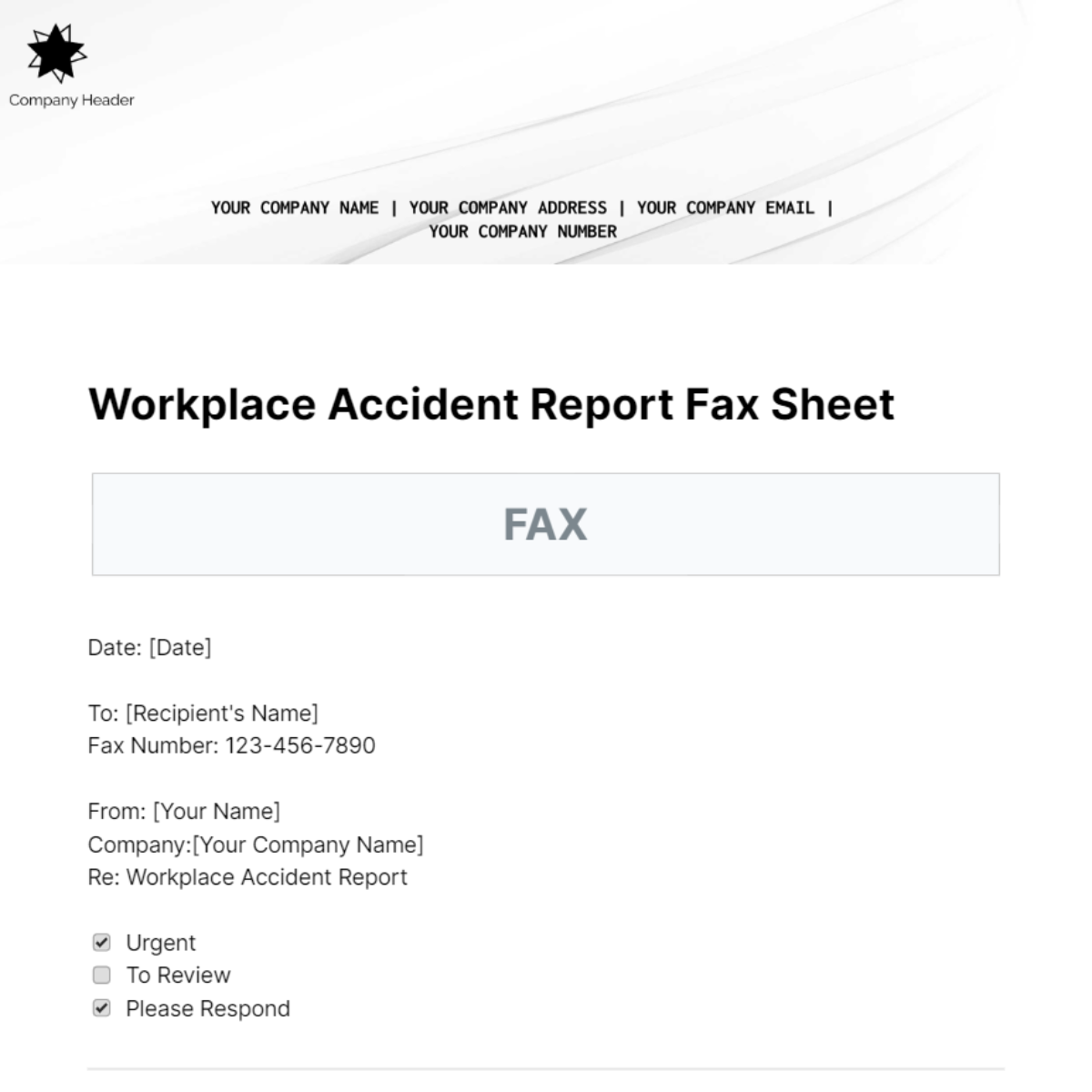 Workplace Accident Report Fax Sheet Template