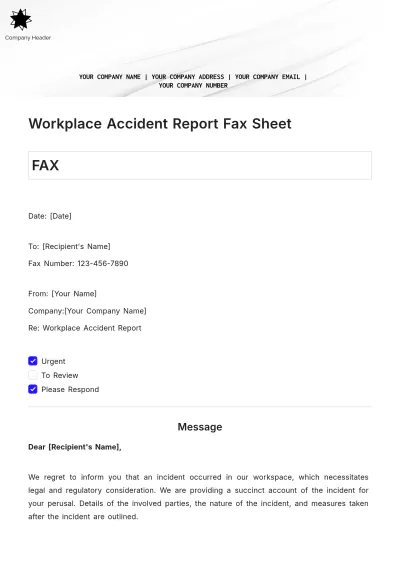 Free Workplace Accident Report Fax Sheet Template to Edit Online