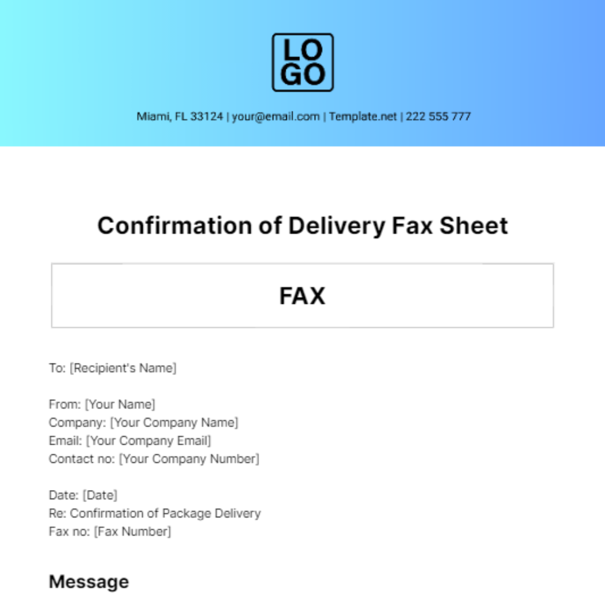 Free Confirmation of Delivery Fax Sheet Template