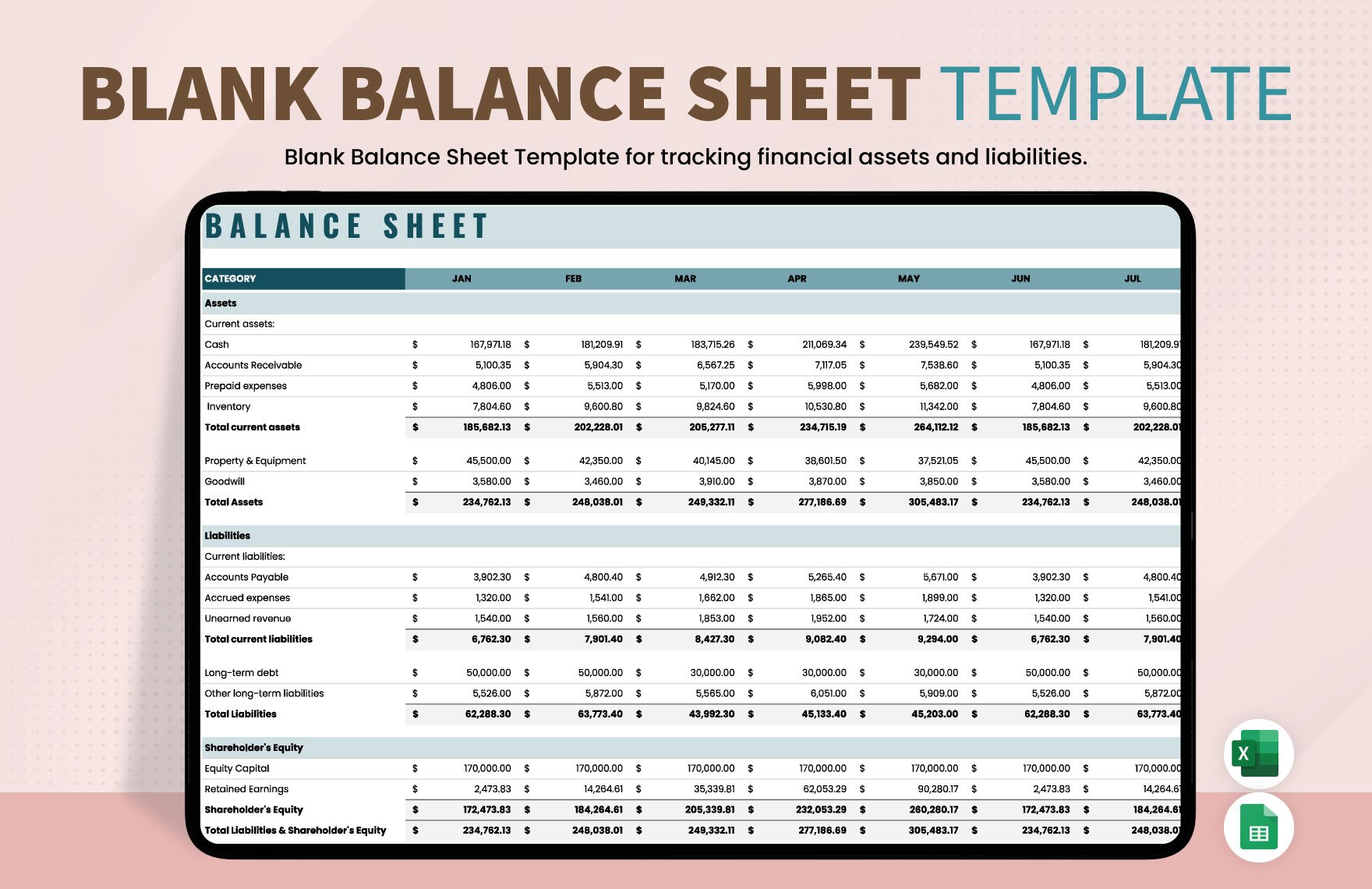 Blank Balance Sheet Template in Excel, Google Sheets