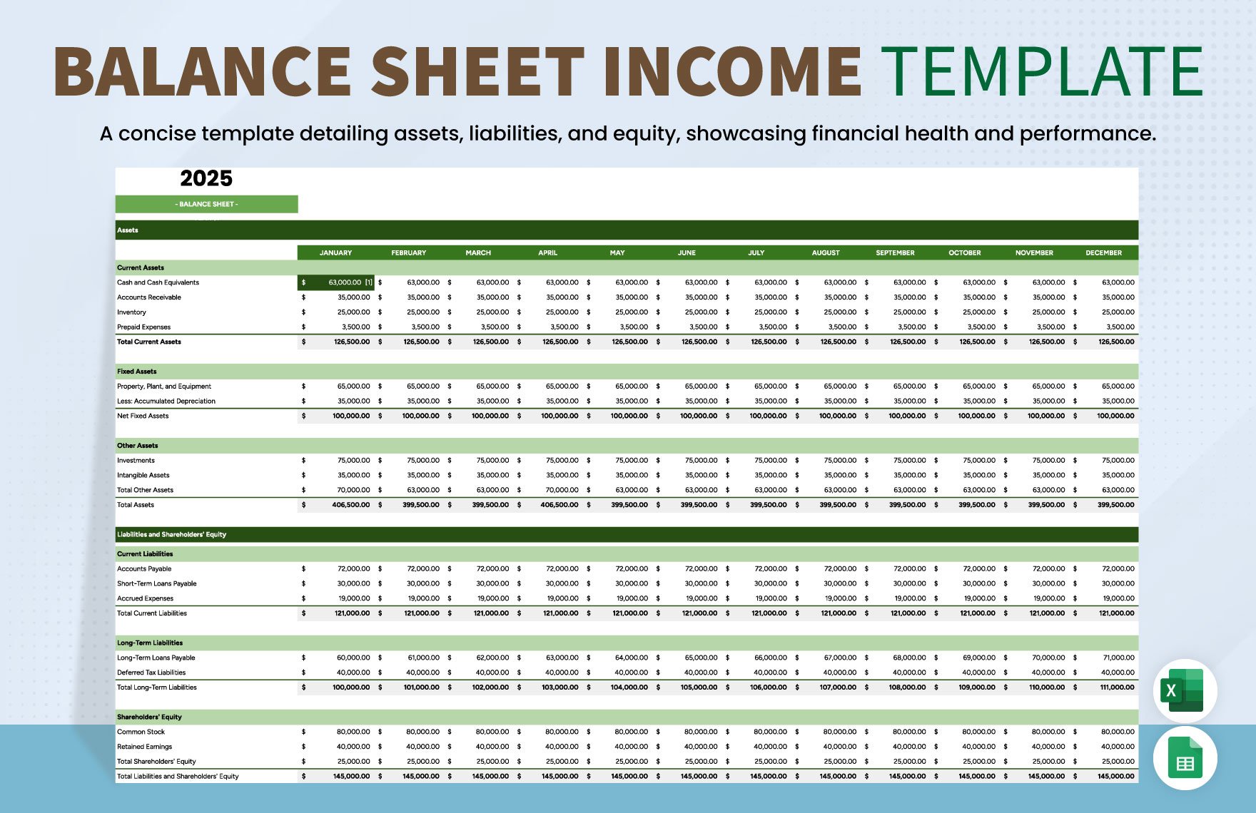 Balance Sheet Income Template in Excel, Google Sheets