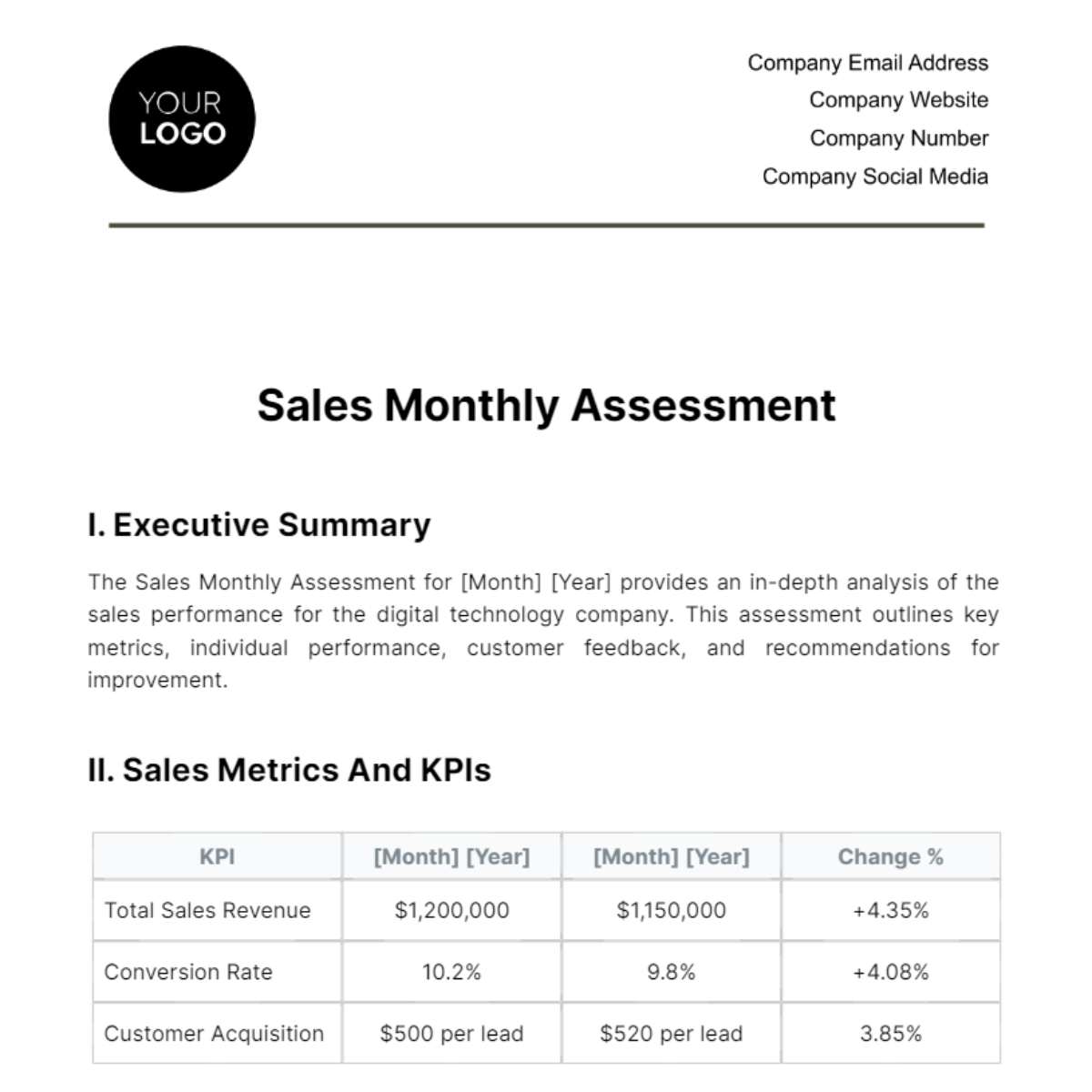 Free Sales Monthly Assessment Template