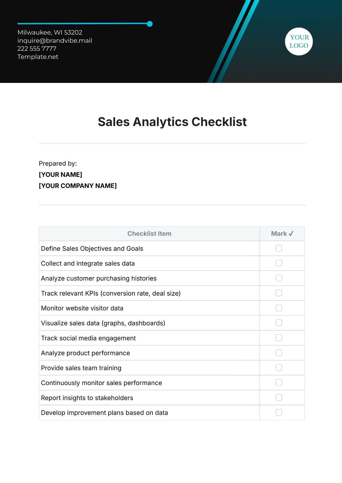 Free Sales Analytics Checklist Template