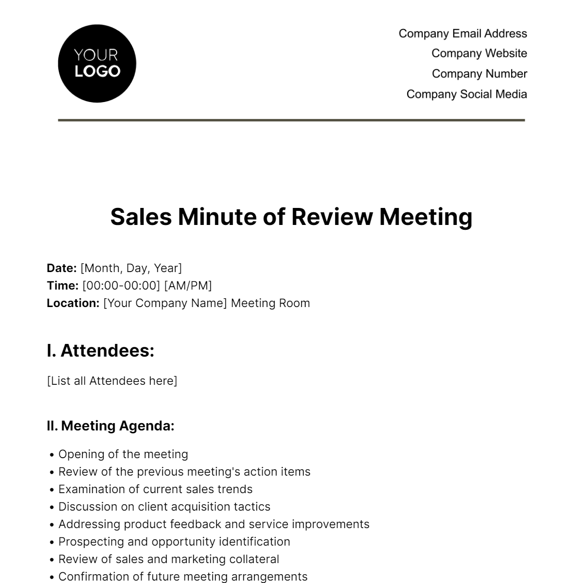 Free Sales Minute of Review Meeting Template