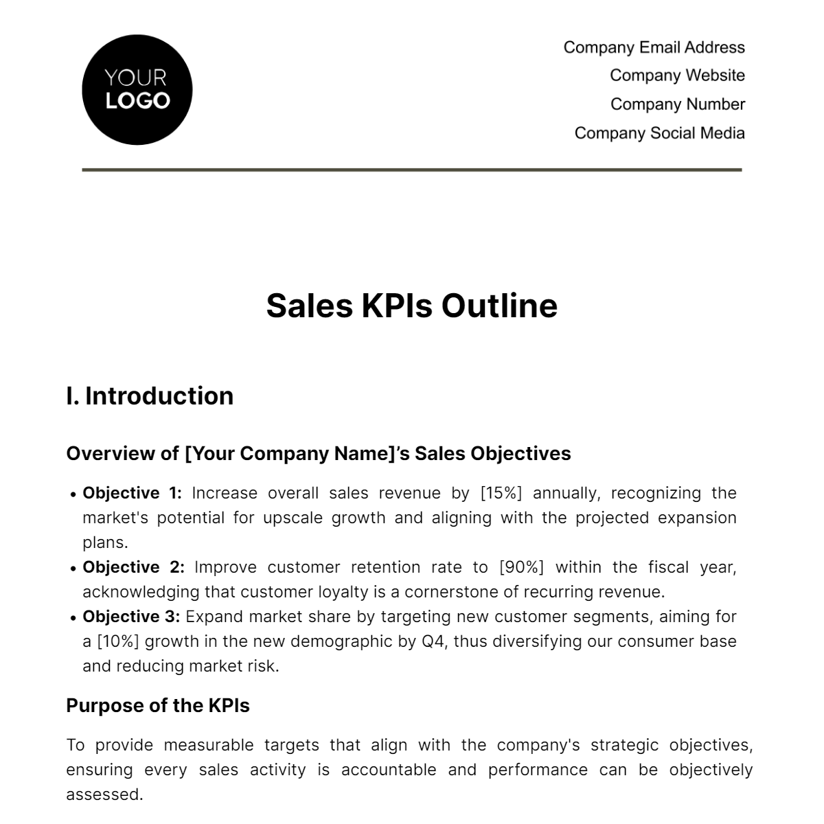 Free Sales KPIs Outline Template