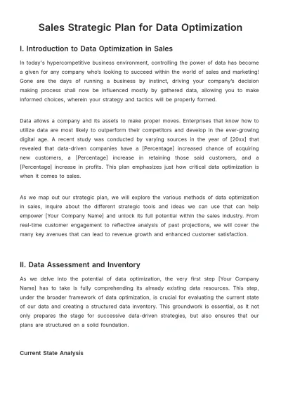 Free Sales Strategic Plan for Data Optimization Template to Edit Online
