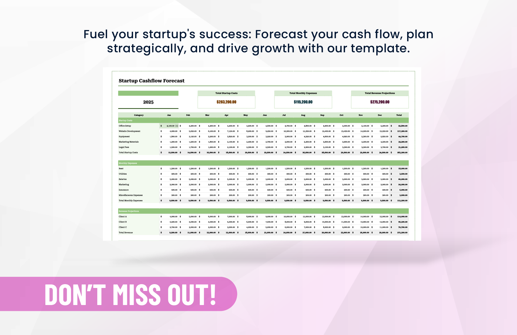 Startup Cashflow Forecast Template