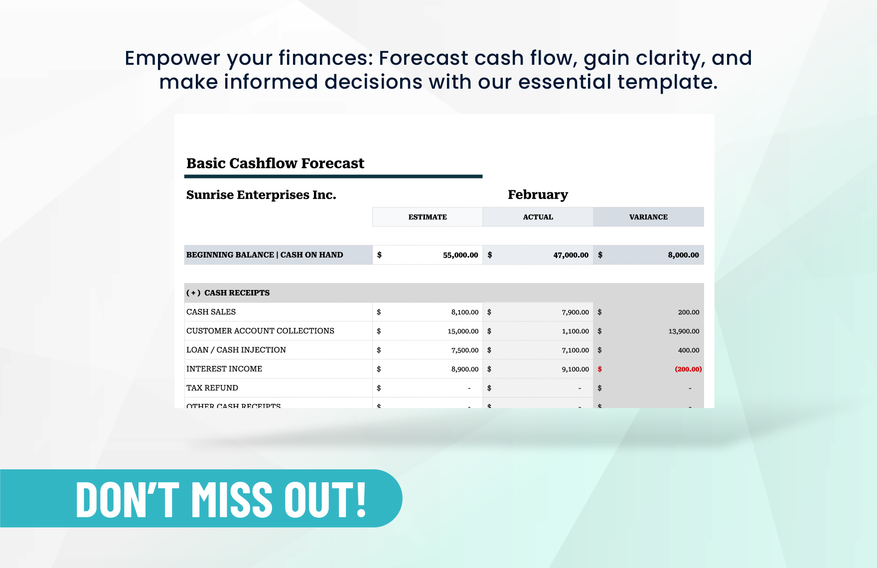 Basic Cashflow Forecast Template