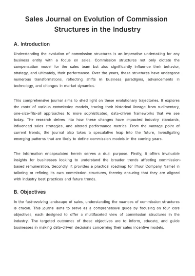 Free Sales Journal on Evolution of Commission Structures in the Industry Template to Edit Online