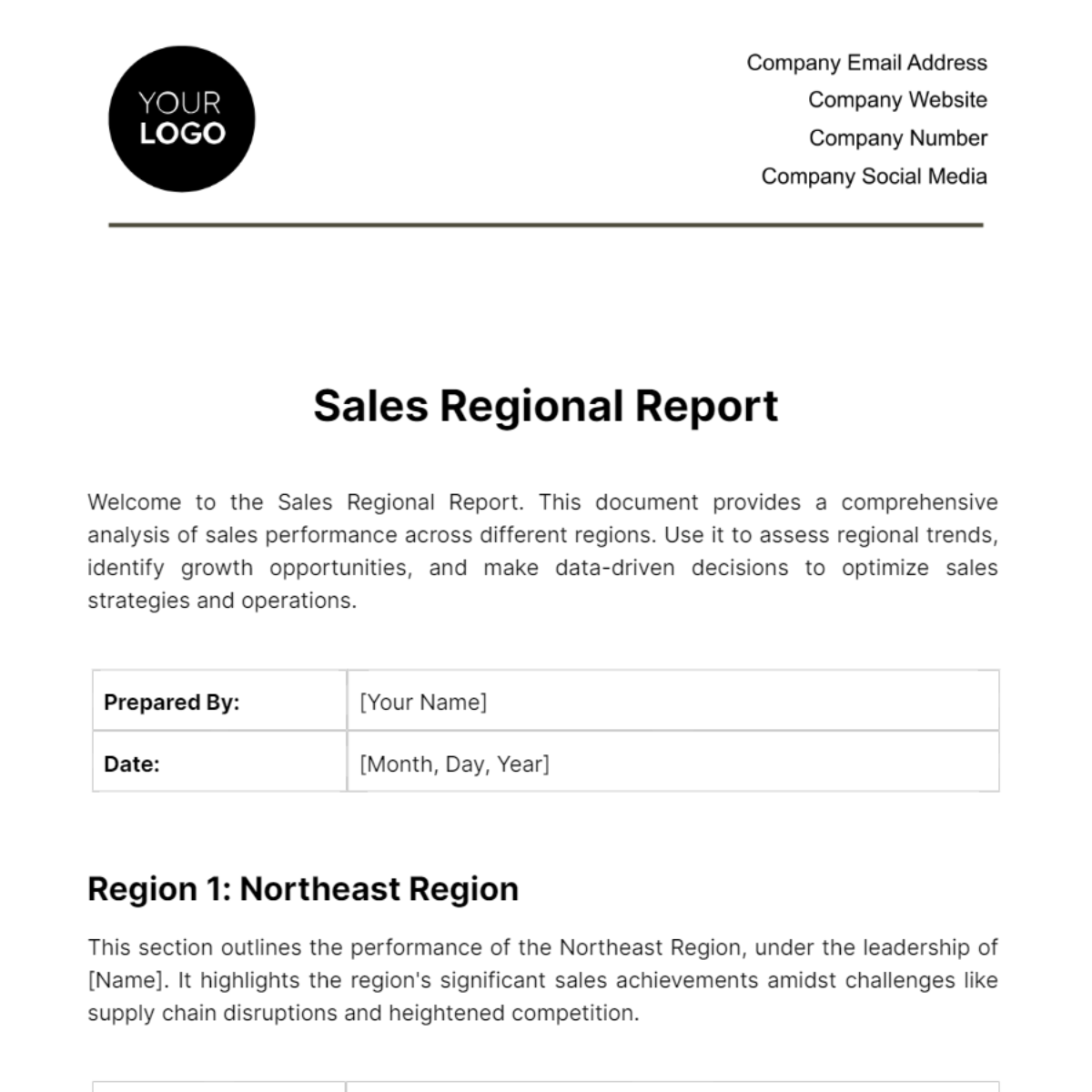 Sales Regional Report Template - Edit Online & Download