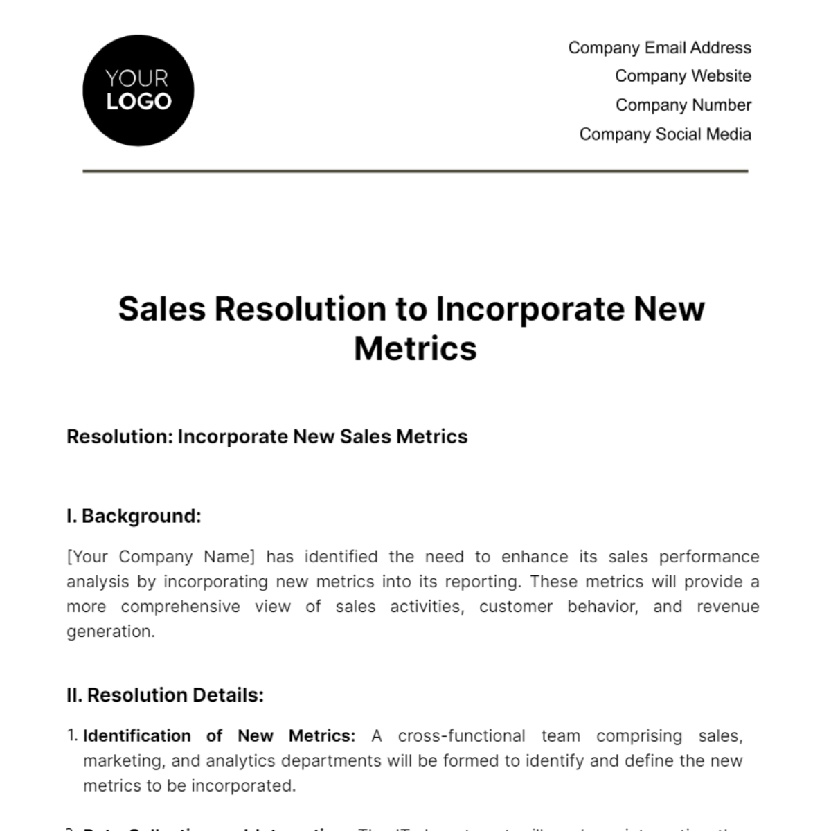 Sales Resolution to Incorporate New Metrics Template - Edit Online & Download