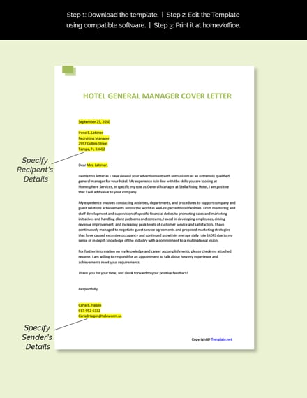 cover letter hotel general manager