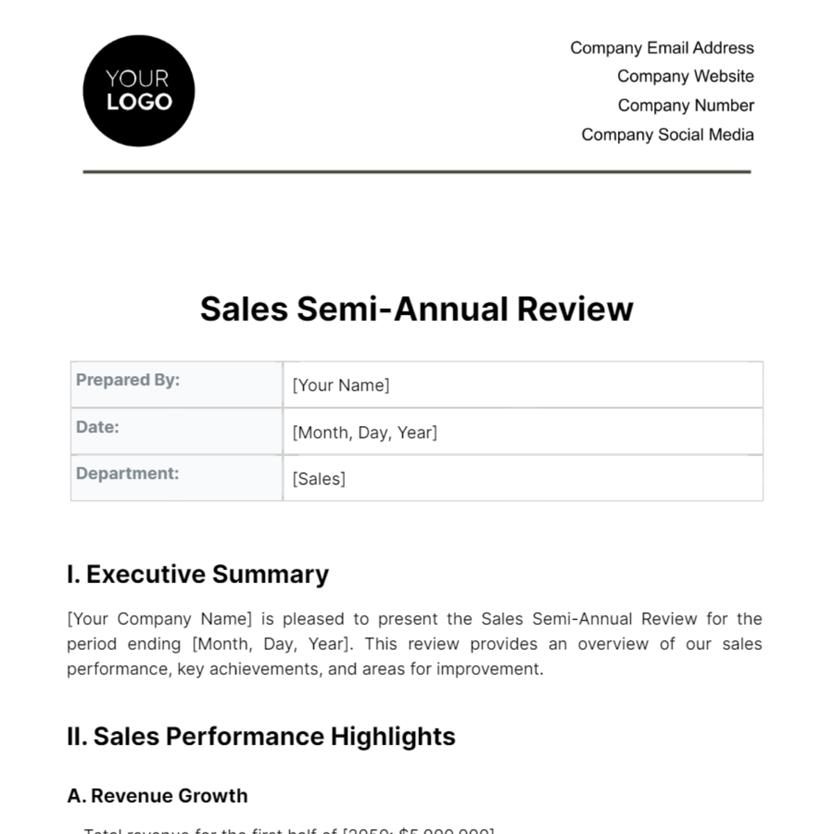 Free Sales Semi-Annual Review Template