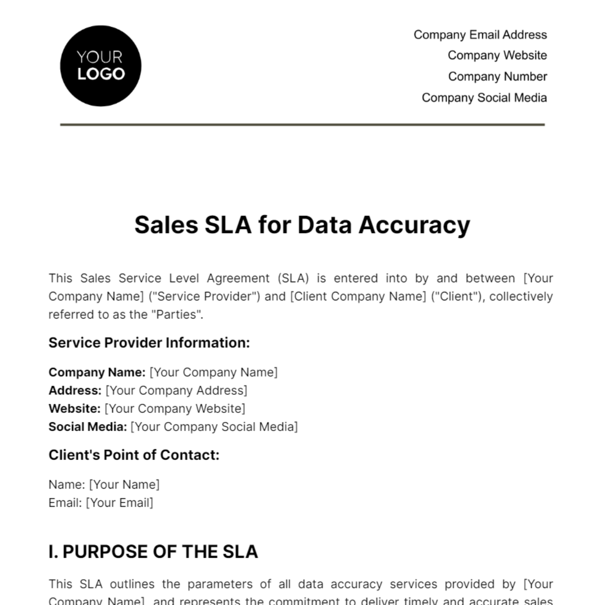 Free Sales SLA for Data Accuracy Template