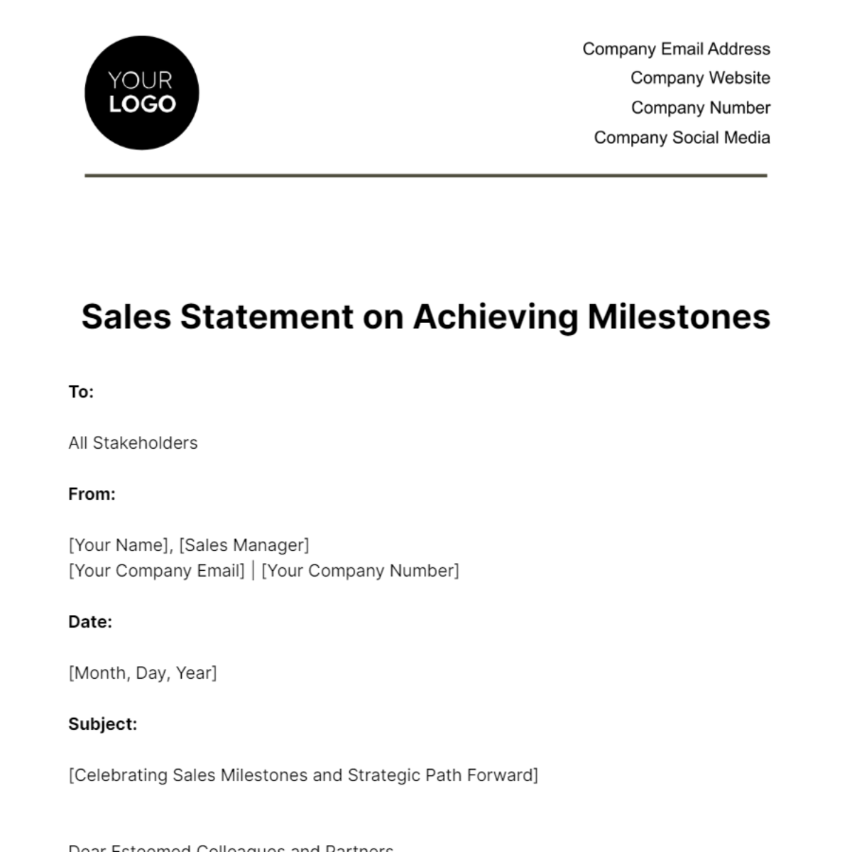 Sales Statement on Achieving Milestones Template