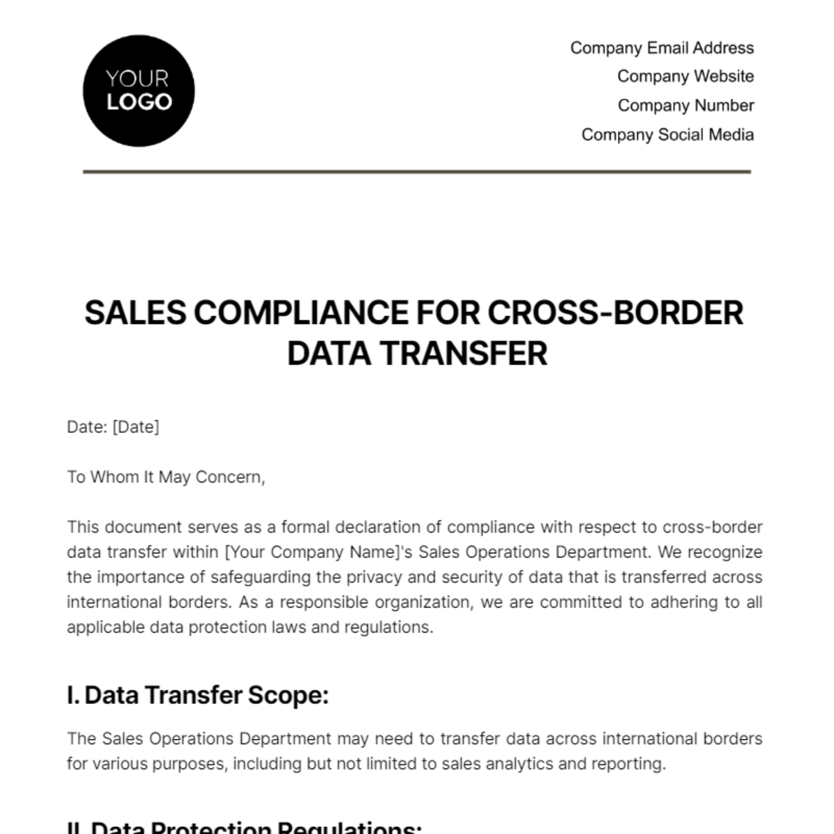 Sales Compliance for Cross-Border Data Transfer Template